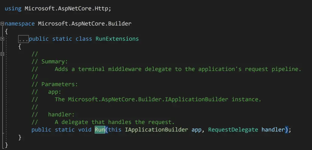 Add custom middleware in ASP.NET Core using the Run method