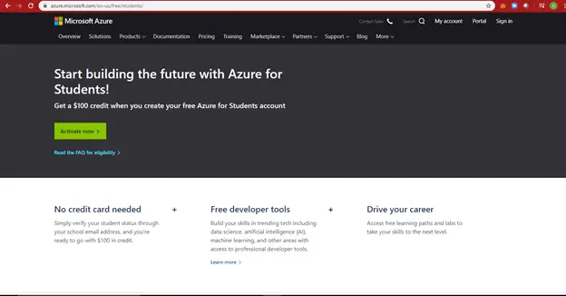 Steps to create Azure Student Account