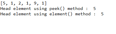 output of peek() and element method() in linked list