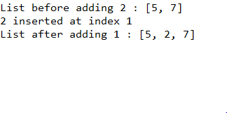 output of add(int index, element) method