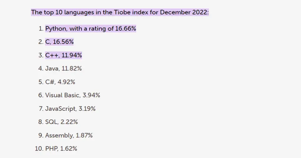 C++ is becoming increasingly popular