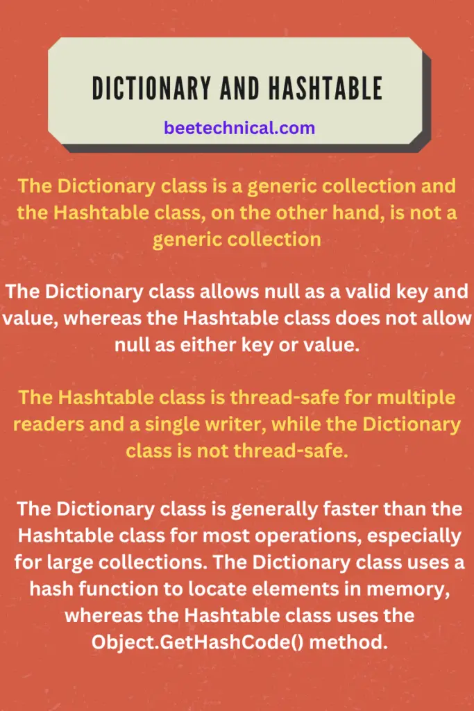 difference between dictionary and c# hashtable