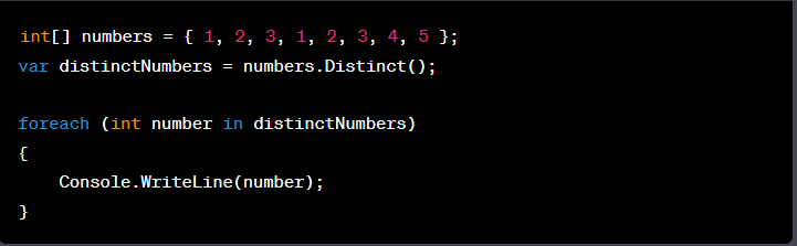 Example Code of Linq Distinct() in C#