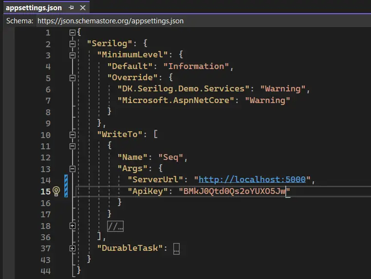 Configure API Key for Seq Server in .Net Core App