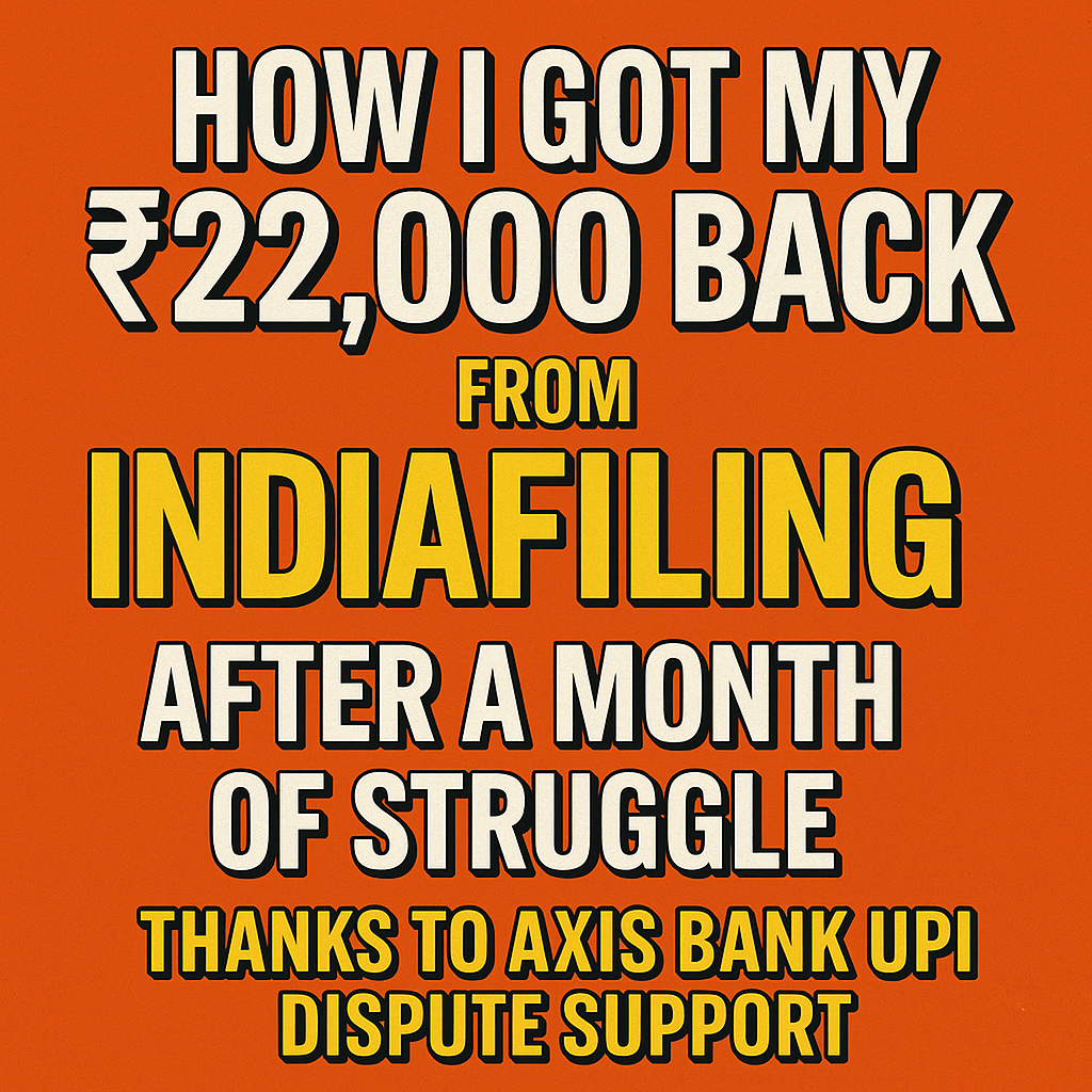 🧾 The Beginning: Payment & False Promises
I paid ₹22,000 via Axis Bank UPI to IndiaFiling for their "professional GST services" expecting:

Prompt onboarding

Timely filing and compliance support

A dedicated relationship manager

What I got instead:

Repeated delays

No onboarding assistance

Zero GST services delivered

📉 The Worst Part: No Response, No Refund
For the next 4 weeks, I:

Sent over 15 emails

Followed up on WhatsApp and Twitter

Raised multiple tickets on their website

Instead of resolving my concerns, IndiaFiling suspended my account on their support portal, cutting off access to the ticketing system entirely. This wasn't just unprofessional — it was a blatant attempt to silence a paying customer.

When I asked for a refund, they:

Repeatedly delayed responses

Made false promises

Eventually refused the refund outright

🛡️ The Turning Point: Axis Bank Took Charge
With all doors shut at IndiaFiling, I escalated the issue via Axis Bank's UPI Dispute process. I submitted:

The UPI transaction details

A complete email trail

Screenshots of ignored follow-ups

Proof of suspended support access

To my surprise, Axis Bank took the matter seriously, investigated quickly, and within days refunded the full ₹22,000 directly to my account.

✅ Key Takeaways for Others Facing Similar Issues
What Happened	What You Should Do
Payment via UPI	Keep transaction ID & date safe
No services provided	Collect all communication proofs
Ignored by the company	Try social media, but don’t wait
Account blocked or suspended	Screenshot everything
Refund denied	File UPI dispute with your bank

📝 How to File a UPI Dispute (Axis Bank)
Open Axis Mobile or Internet Banking

Locate the transaction and select “Raise Dispute”

Select reason as “Service not rendered” or “No response from merchant”

Attach supporting documents

Wait for resolution (you’ll be notified via SMS/email)

🙌 Kudos to Axis Bank
While IndiaFiling failed on every front, Axis Bank protected me as a customer. Their fast action and trust in my documentation helped reverse an unfair transaction that could have gone unresolved forever.

🔁 Final Words
If you're a freelancer, small business, or startup founder dealing with unreliable service providers — don’t let it slide. Use your bank’s dispute mechanisms. Keep your paperwork. Push back.

I hope this helps others get their money back from platforms that don’t deliver what they promise.
